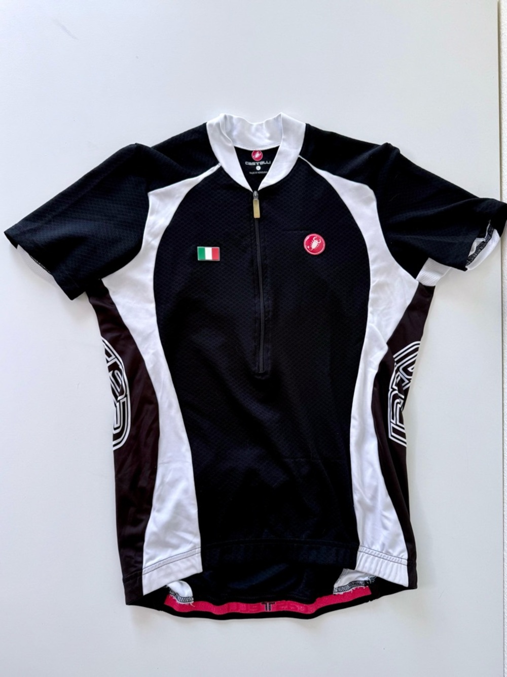Castelli Prosecco Cycling Jersey Men’s Large Black White Half Zip Italian Flag